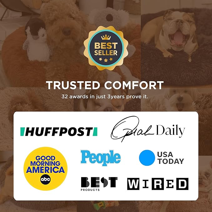 Bedsure Calming Dog Beds Large Sized Dog - Donut Washable Large Pet Bed, 36 inches Anti-Slip Round Fluffy Plush Faux Fur Dogs Bed, Fits up to 80 lbs Pets, Camel