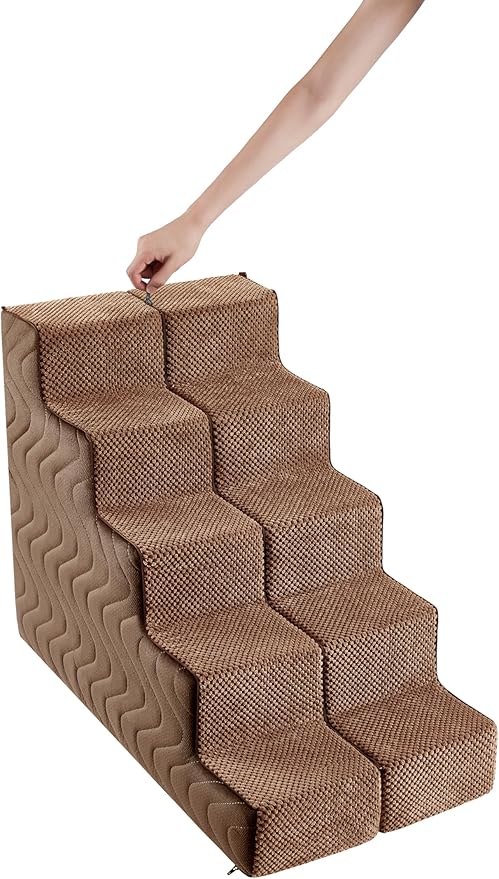 Dog Stairs for Bed, Dog Steps for High Bed, Pet Steps for Small Dogs and Cats, Non-Slip Balanced Pet Ramp Indoor (Brown, 22.5" H x 16" W x 30" L, 5)