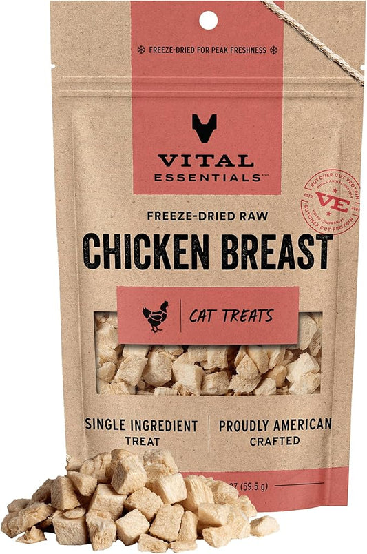 Vital Essentials Chicken Breast Cat Treats, 2.1 oz | Freeze-Dried Raw | Single Ingredient | Grain Free, Gluten Free, Filler Free