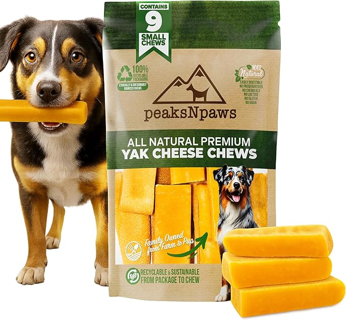 Yak Cheese Himalayan Dog Chews, High Protein, Natural Dog Treats Small Dogs, Lactose Free Chew Sticks for Aggressive Chewers, Long Lasting Pet Treat for Dogs Under 15 lbs, 9 Small Chews