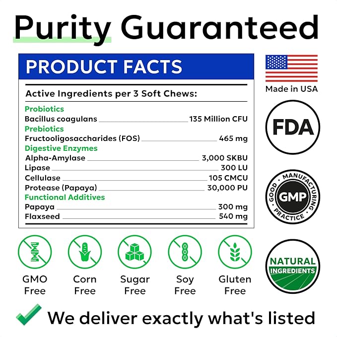 BARK&SPARK Probiotics for Dogs Digestive Health w/Enzymes - Diarrhea Gas Treatment Upset Stomach Relief - Allergy & Itchy Skin - Pet Dogs Probiotics - Digestion Supplement Treat (120Ct Chicken)