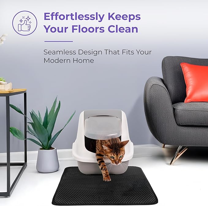 iPrimio Large Cat Litter Trapper Mat with Exclusive Urine/Waterproof Layer - Cat Litter Mat - Larger Holes with Urine Puppy Pad Option for Messy Cats - Soft on Paws and Light - 30" x 23" (Black) - 2pk