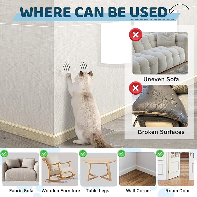 Cat Scratch Furniture Protector 17x11.8 in,10 Pack Self-Adhesive Single Side Couch Protector from Cat Claws, Furniture Protectors from Cats, Anti Scratch Sticky Tap, No Pins