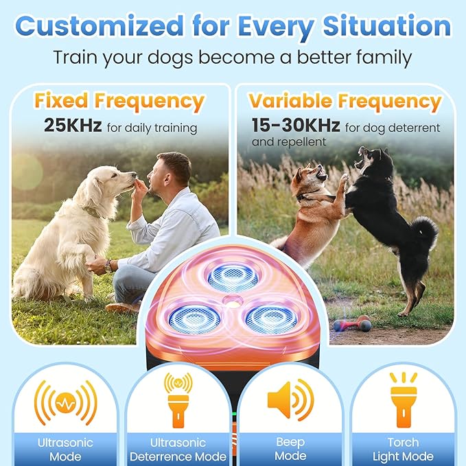 Dog Bark Deterrent Device 3X Anti Barking Device for Dogs, 5 Modes Stop Neighbors Dog Barks No More Safe for All Dogs 50FT Bark Control Indoor Outdoor with Flashlight,Rechargeable Training Device
