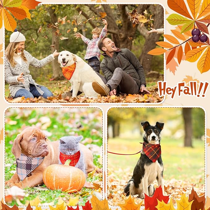 Sweetude 60 Pcs Fall Dog Bandanas Bulk Plaid Bandanas for Dogs Autumn Thanksgiving Pet Scarf Bibs Adjustable Triangle Scarves Costume Accessories Grooming Supplies for Small Medium Large