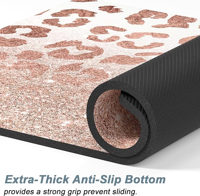 Rnivvi Dog Food Mat, 16" x 24" Leopard Absorbent Dog Cat Bowl Mat for Food and Water, Cute Anti-Slip Rubber Pet Feeding Rug Protect Floors, Puppy Placemat for Feeding & Watering Supplies, Rose