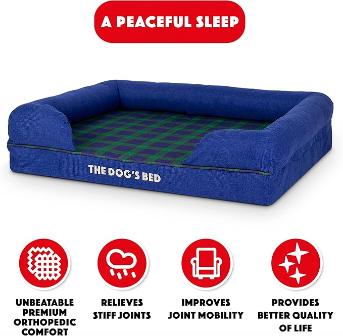 The Dog’s Bed, Med Black Watch Tartan, Memory Foam, Pain Relief: Arthritis, Hip & Elbow Dysplasia, Post Surgery, Lameness, Supportive, Calming, Waterproof Washable Cover