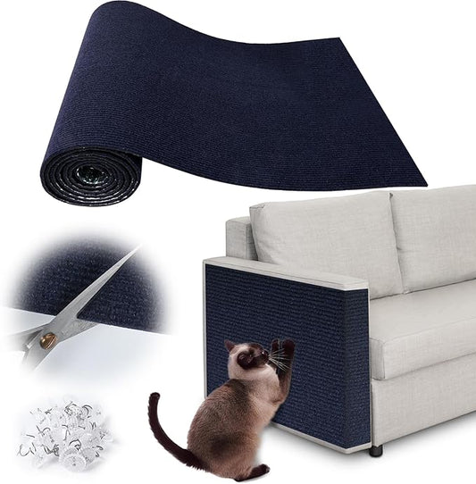 Cat Scratch Furniture Protector - 78.7" x 17" Trimmable Self-Adhesive Cats Claws Scratch Pads, DIY Cat Climbing Couch Protector for Scratch Post Cat Tree Replacement Indoor (Dark Blue)