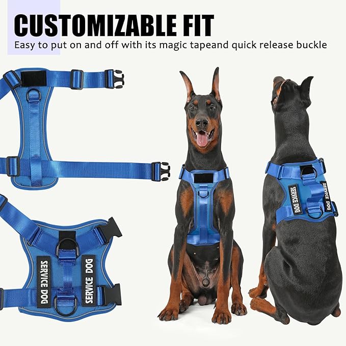 Demigreat Service Dog Harness, Reflective Dog Vest Harness with 5 PCS Patches, Adjustable Soft Oxford Pet Harness, Inner Layer Mesh, Easy to Control for Small Medium Large Dogs