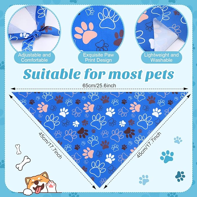 100 Pieces Paw Print Dog Bandanas Bulk Paw Bandanas for Dogs Winter Soft Bibs Adjustable Triangle Doggie Scarves for Small Medium Large Pets Party Costume