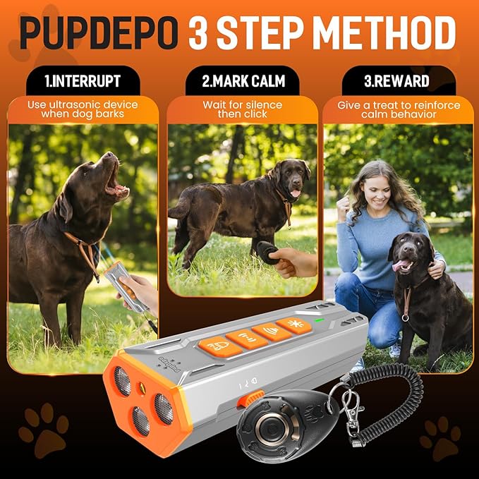 Dog Bark Deterrent Device with Training Clicker 2025 Upgraded 3X Ultrasonic Anti Barking Device for Own or Neighbor's Dog, Safe & Effective Ultrasonic Dog Bark Shield Rechargeable Dog Barking Silencer
