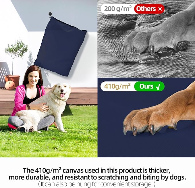 Sytopia 36 Inch Canvas Dog Bed for Large and Medium Dogs, Outdoor and Indoor Pet Bed, Waterproof Washable Removable Cover, Patio Pet Pad, Dark Blue