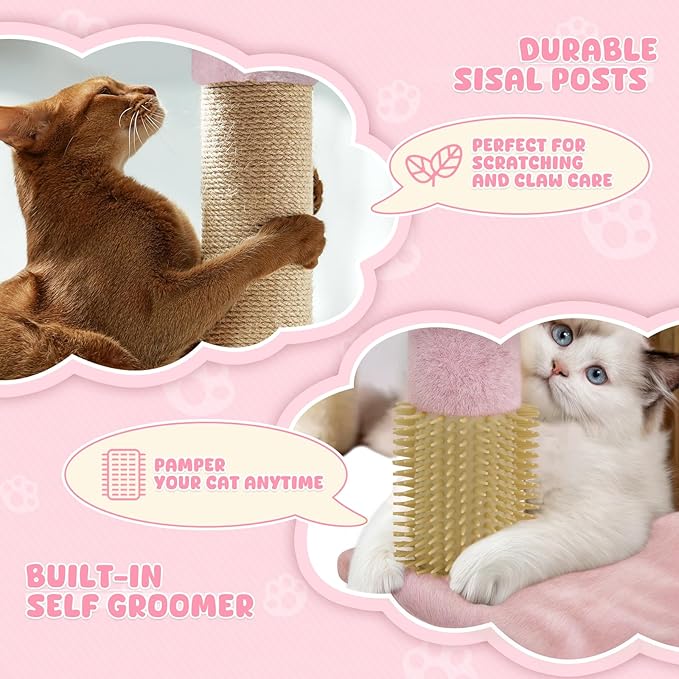 Magshion Cat Tree 77" Cats Tower for Indoor Cats, Multi-Level Cat Condo with Scratching Post, Top Perch, Sisal Board and Dangling Ball, Cat Stand Jumping Platform Kittens Pet Play House (Pink)