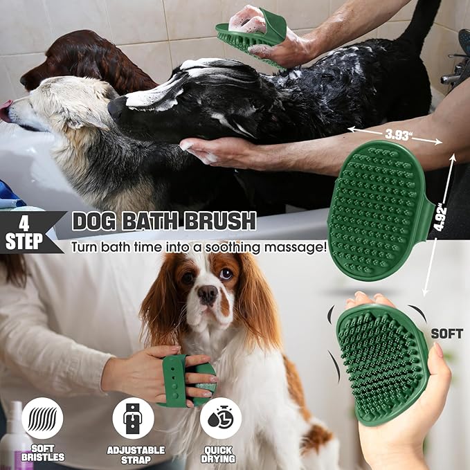 Dog Slicker Brush for Dogs Grooming Kit 4PCS | Large Dog Brush for Goldendoodles Poodles Doodles | Long Pin Haired Brush | Poodle Brushes and Comb (Green)