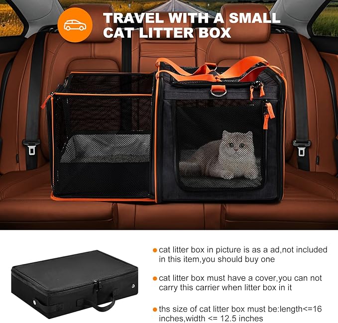20 x 14 x 14 inches Expandable pet Carrier for 1 Large cat Under 25 lbs,2 Medium Cats/Rabbits 20 lbs+, 1 Small Dog Under 15 lbs,cat Crate/Bag for Short Trip/Long Distance car Travel