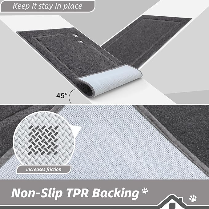 BEQHAUSE Dog Door Mat for Muddy Paws 36"x60" Dirt Trapper Absorbent Doormat Non Slip Entryway Rugs Washable Stain Resistant Welcome Floor Mat Soft Low-Profile for Front Back Door, Dark Grey