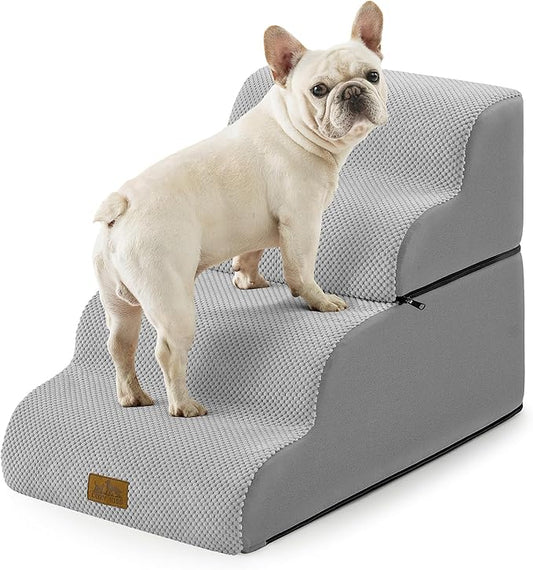 Wide Dog Stairs for Small Dogs 19.7" H, Detached Dog Step for Puppy or Older Cat, Ramp for Bed, Sofa, Couch or Chair, Ladder with High Density Foam, 17.7x28.3x19.7 inch, 4 Step, Grey