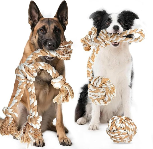 TwoEar Dog Rope Toys for Large Dogs - 3 Pack Indestructible Natural Cotton Rope Toys for Dogs Large/Medium Breeds - Tough Chew Tug of War Dog Toy for Boredom, Teeth Clean
