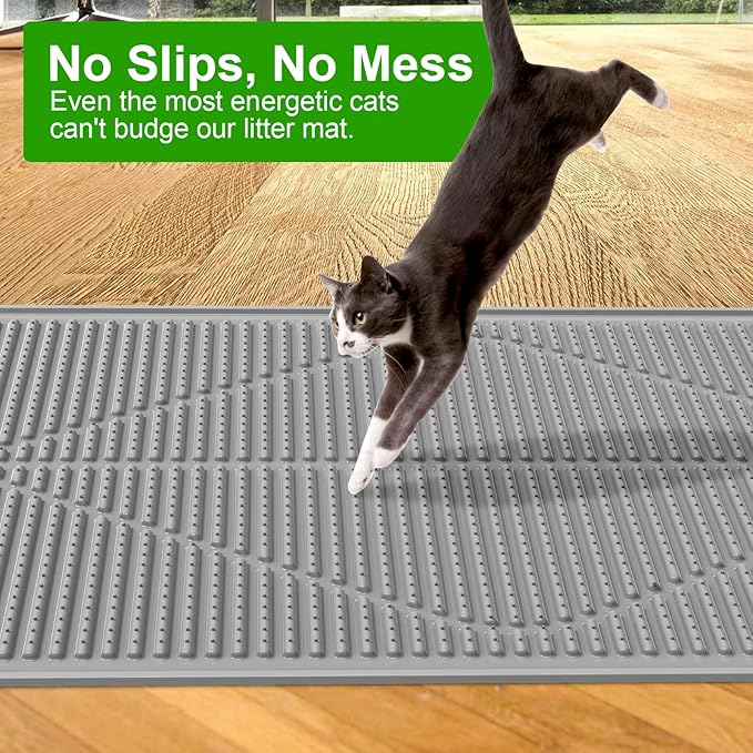 Gosmol Waterproof Cat Litter Mat XXL, 38" x 25" Litter Trapping Mat，Kitty Litter Box Mats Extra Large Easy Clean, Litter Trapping Catcher Mat, Cat Supplies & Accessories for Indoor Cats -Grey