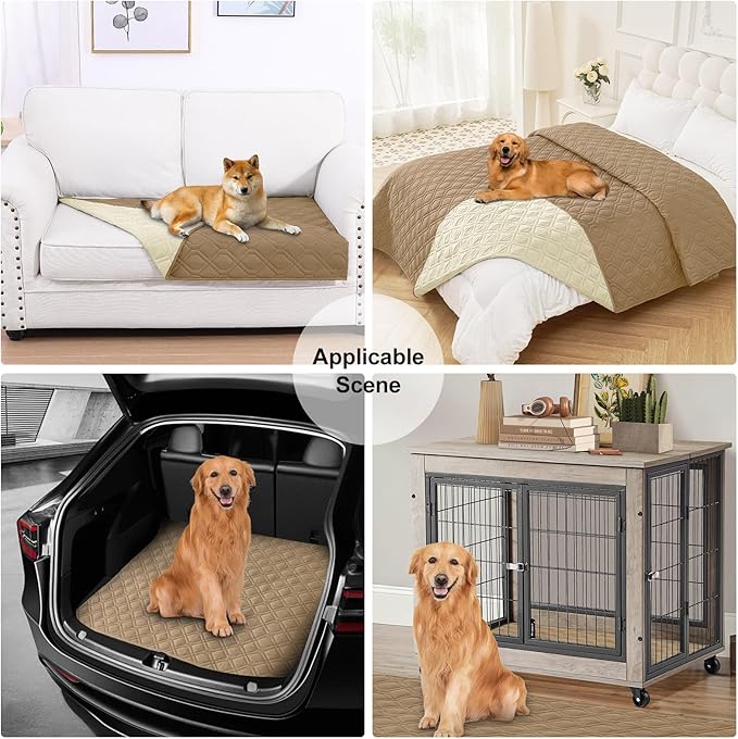 Smiry Waterproof Dog Blanket, 82x120 Inch Soft Pet Bed Cover Reversible, Washable Sofa Couch Furniture Protector for Small Medium Large Dog Puppy Cat, Camel/Beige