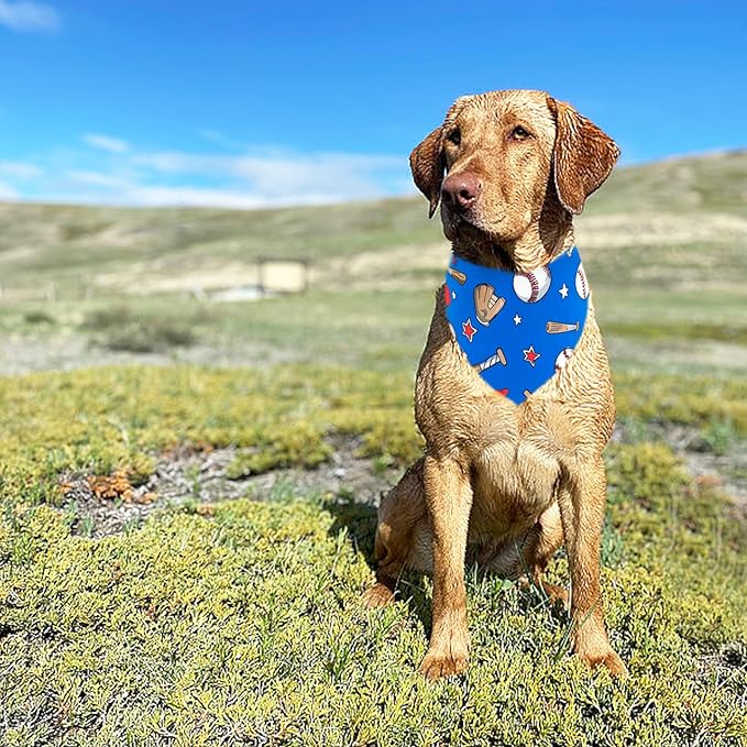 7 PCS Baseball Dog Bandanas for Large Dogs Breed 33 Inch Sewing Hemming Dog Bandana Print One Side XL Drool Bibs Game Day Grooming L