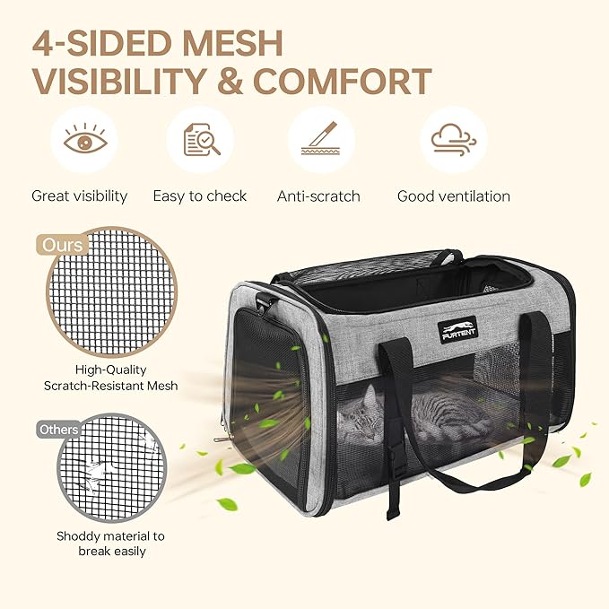 Soft Sided Two Cats Dog Carrier up to 25 lbs, Portable Mesh Pet Travel Bag for Medium Puppy Big Cats, Collapsible Puppy Crate Home Outdoor 20x13x13in, Grey