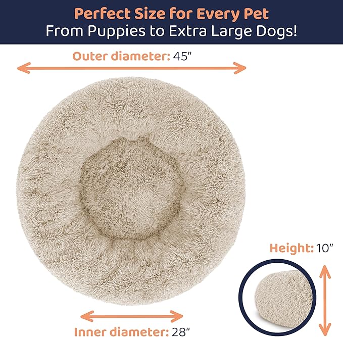 Donut Dog Bed - Premium Comfort for Anxiety Relief - Fluffy & Calming Design with Ultra-Plush Support | Cozy Round Dog Bed with Super Soft Circle Style (Size XL Beige)
