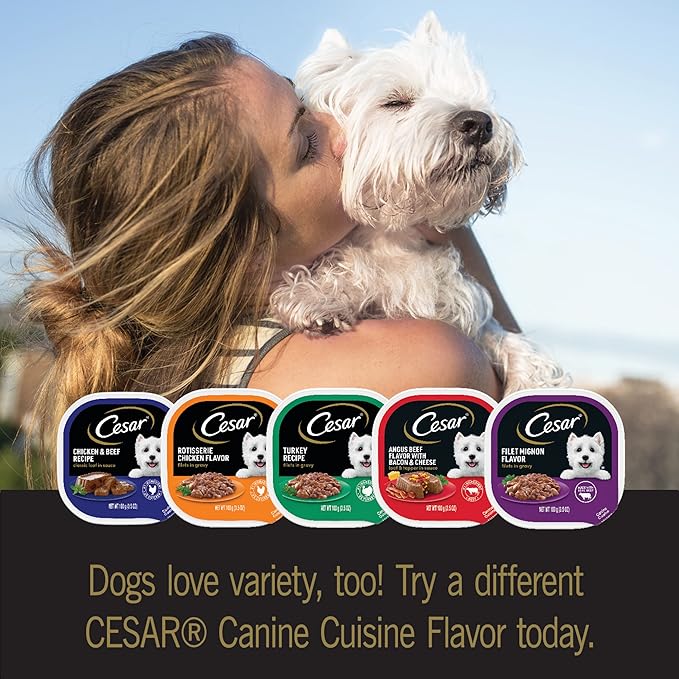 Cesar Wet Dog Food Home Delights & Classic Loaf in Sauce, Breakfast & Dinner Variety Pack, 3.5 oz. Easy Peel Trays (24 Count, Pack of 1)