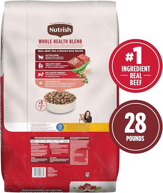 Nutrish Real Beef, Pea & Brown Rice Recipe Whole Health Blend Dry Dog Food, 28 lb. Bag, Packaging May Vary (Rachael Ray)