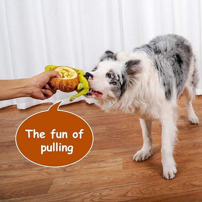 Hollypet Squeaky Plush Stuffed Dog Puzzle Toy with Slow Feeder Bowl, Interactive Chew Toy for Small and Medium Dogs, Snail