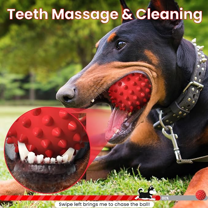 Apasiri Beef-Flavored Durable Dog Ball for Aggressive Chewers, Tough Squeaky Rubber Toy for Pitbulls Large & Medium Breeds