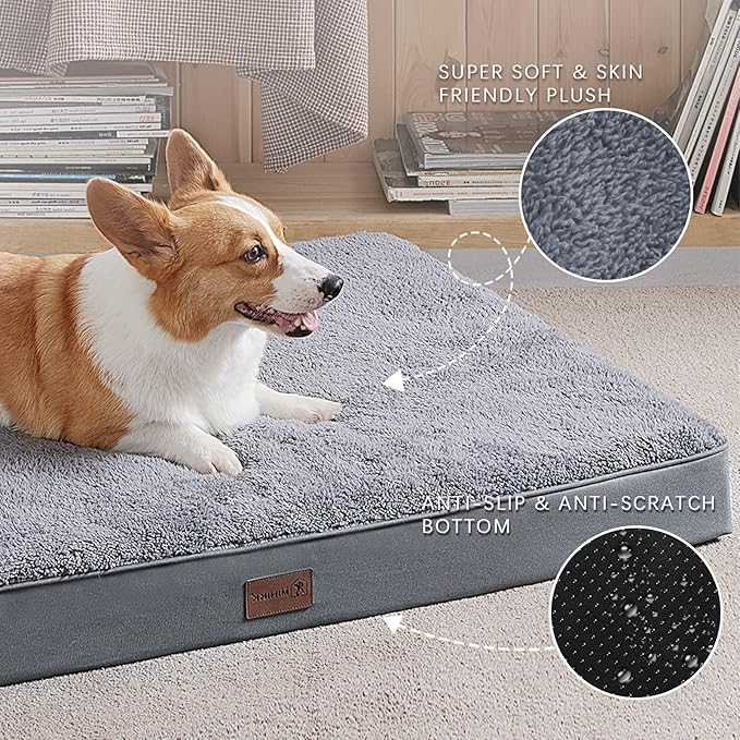 MIHIKK Waterproof Dog Beds for Small Dogs Orthopedic Dog Beds for Crate with Removable Washable Cover Egg-Crate Foam Pet Pad Mat with Anti-Slip Bottom, 23x17 Inch, Grey