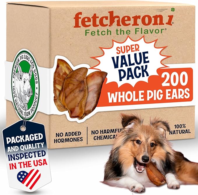 Whole Pig Ears for Dogs Large - 200 Pack Long Lasting Dog Chews – One Ingredient Delicious All Natural Flavor – Easy to Digest Dog Treats for Large Dogs - Great for Teeth and Gums