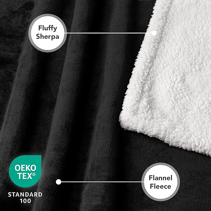 PetAmi Waterproof Dog Blanket for Medium Large Dog Puppy Cat Throw for Couch Cover Leakproof Protection, Sherpa Fleece, Reversible Soft Washable 60x40 Black
