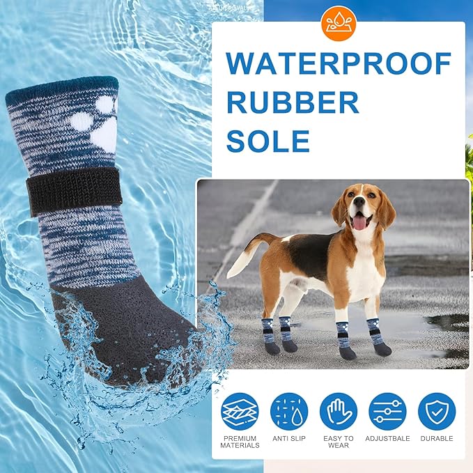 BEAUTYZOO Waterproof Dog Boots for Small Medium Large Size Dogs, Navy Blue XL