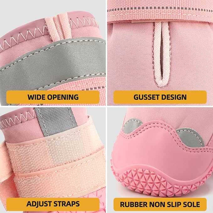 Dog Shoes for Large Dogs, Medium Dog Boots & Paw Protectors for Hardwood Floors, Outdoor Dog Booties for Hot Pavement Winter Snow Hiking, Waterproof Dog Shoes with Reflective Strips Size 7
