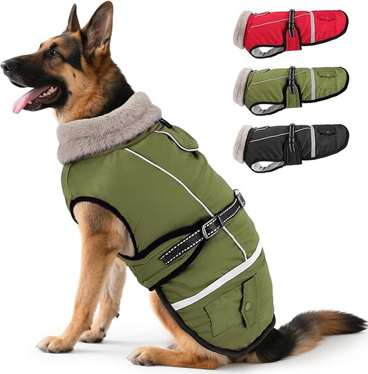Dog Coat, Warm Dog Winter Coat Reflective Jacket Waterproof Fleece Vest, Pet Jacket Cozy for Cold Weather, Dogs Snowsuit Windproof, Adjustable Buckle for Large Dogs