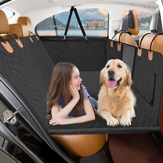 Back Seat Extender for Dogs,Dog Car Seat Cover for Back Seat,Hard Bottom Dog Bed for Car with Mesh Window,100% Waterproof and 600D Oxford Scratch-Resistant Backseat Car Seat for Cars Trucks and Suv