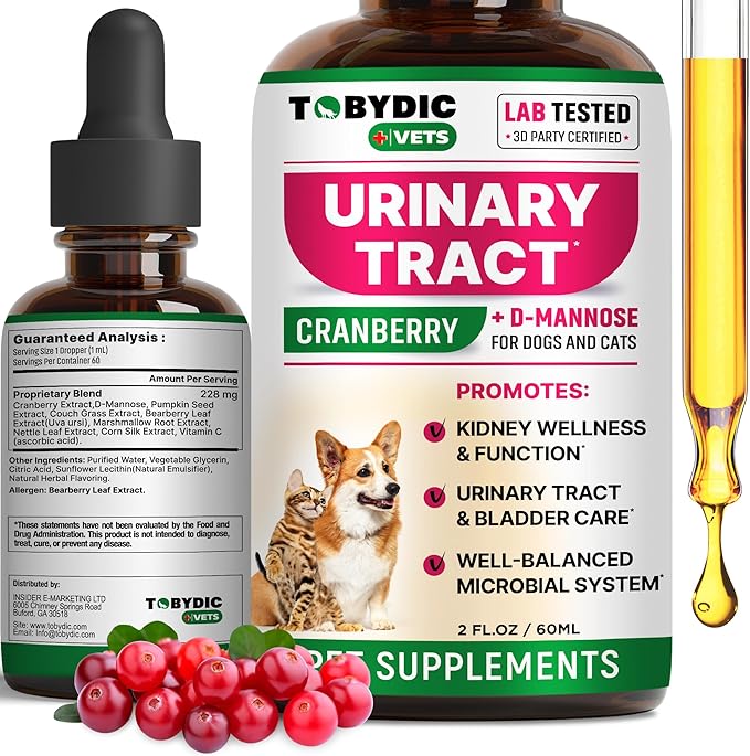 Cat & Dog Natural UTI Medicine & Urinary Tract Infection Treatment with Cranberry - Kidney + Bladder Support Supplement - Best Prevention for Urine Incontinence & Bladder Stones - Pet Renal Health