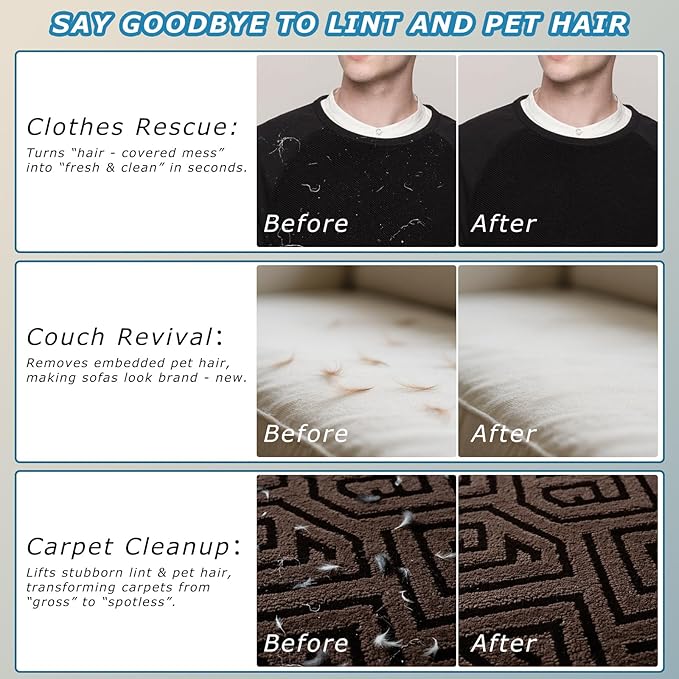 2-Pack Pet Hair Remover Gloves, Electrostatic Cat and Dog Hair Removal Gloves for Furniture, Car Interiors, Bedding, Reusable Cleaning and Grooming Mitts