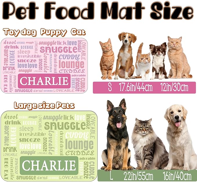 Personalized Dog Cat Food Mat Waterproof Non Slip Pet Bowl Name Mat Absorbent Quick Dry Custom Feeding Mat for Floors Dog Cat Grid