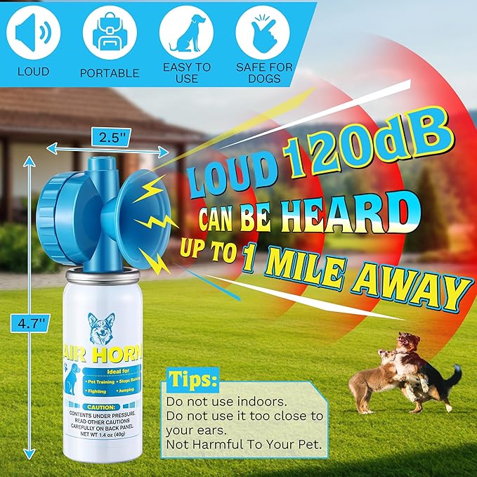 Air Horn, 1.4 oz 120 dB Loud Air Horns for Safety, for Coyotes and Aggressive Dog, Stops Attacking Fighting Barking Chasing, Effective Training Tool & Outdoor Safety Alarm, Blue(1 Pack)