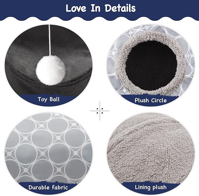 Tempcore Pet Cat Tunnel Tube Cat Toys 3 Way Collapsible, Cat Tunnels for Indoor Cats Fleece-Lined in for Warmth，Kitty Tunnel Bored Pet Toys Peek Hole Toy Ball Cat, Puppy, Kitten, Geometry Grey