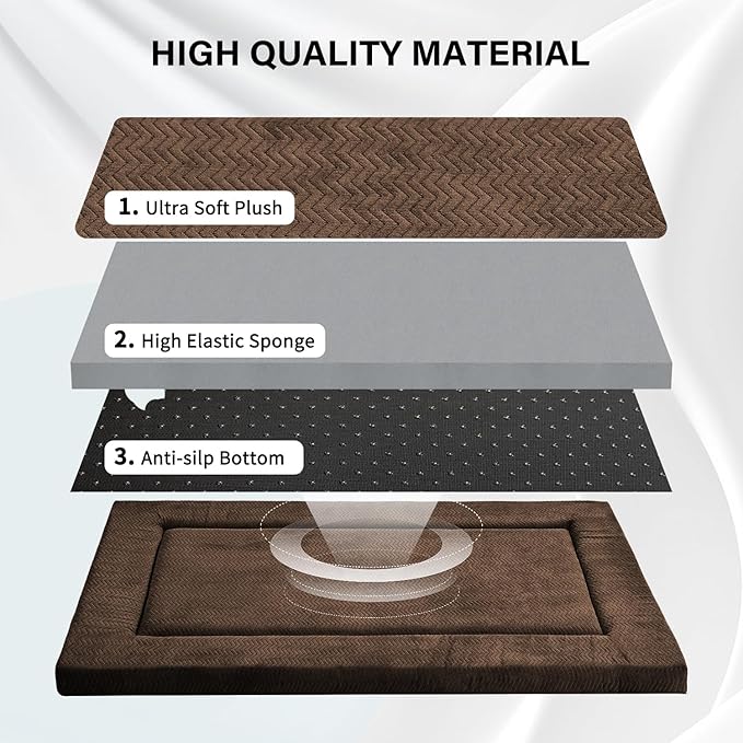 WESTERN HOME Dog Bed for Crate, High Resilience Foam Dog Crate Mat Kennel Pad with Soft Wavy Plush Comfortable Anti-Slip Washable Bed for Large Medium Small Dogs & Cats