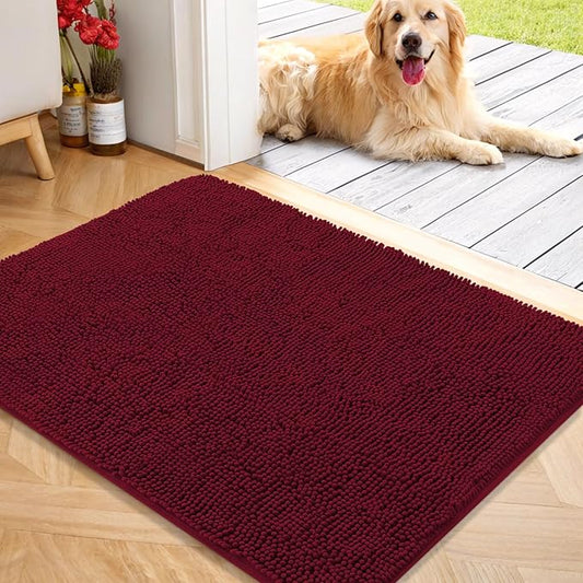 OLANLY Dog Door Mat for Muddy Paws 40x32, Absorbs Moisture and Dirt, Absorbent Non-Slip Washable Doormat, Quick Dry Chenille Mud Mat for Dogs, Entry Indoor Entryway Carpet for Inside Floor, Burgundy