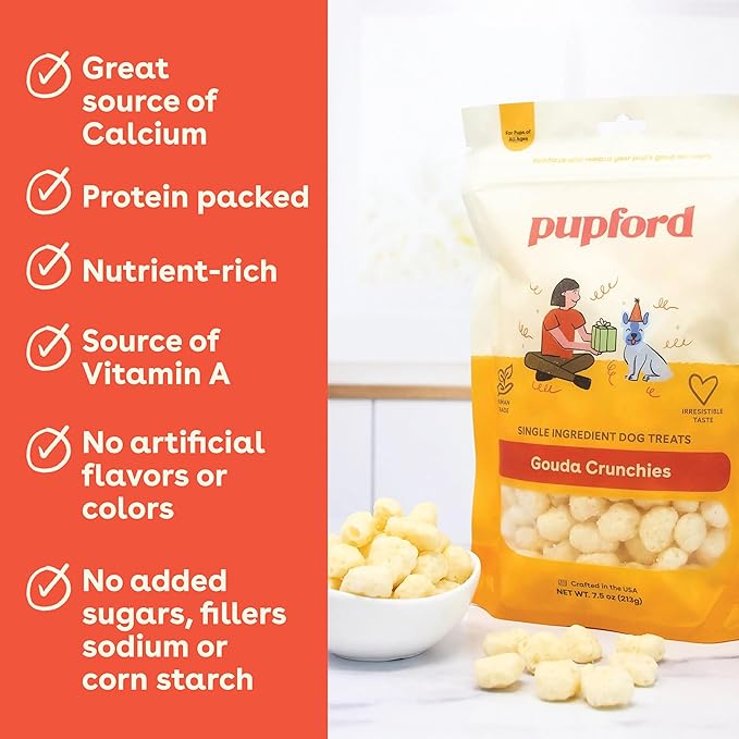 Pupford Cheese Crunchies, All-Natural, Healthy, Freeze Dried, Single-Ingredient Treat for Dogs & Puppies (Gouda, 7.50 oz)