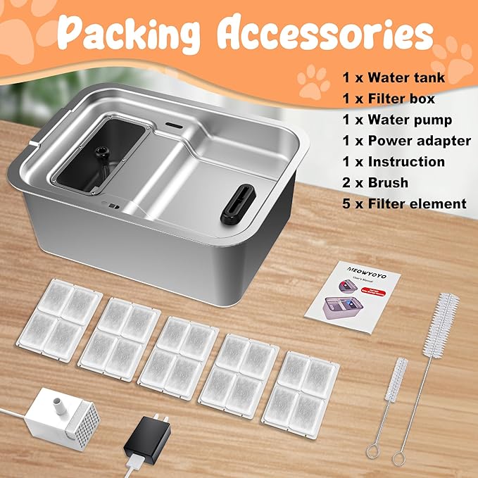 Stainless Steel Dog Fountain, 7L/10L Large Capacity Automatic Water Dispenser with 5 Filters, LED Indicator, Silent Pump for Medium to Large Cats Dogs and Multi-Pet Home (7L Fountian)