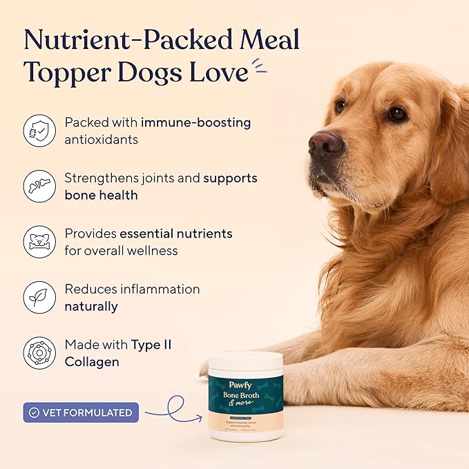Pawfy Bone Broth for Dogs | Dog Seasoning Powder for Dry Food with Collagen - Supports Joints, Immunity & Digestion | Easy to Serve Bone Meal for Dogs | Unsalted Dog Gravy Topper for Pets