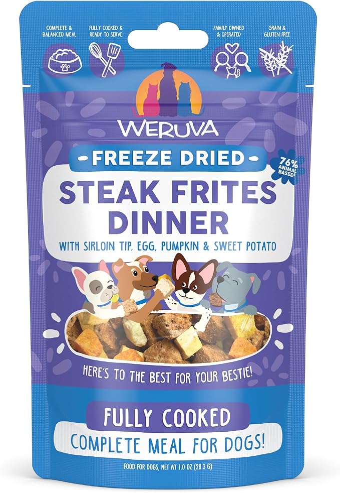 Weruva Dog Freeze Dried, Steak Frites Dinner with Sirloin Tip, Egg, Pumpkin & Sweet Potato, 1oz Bag