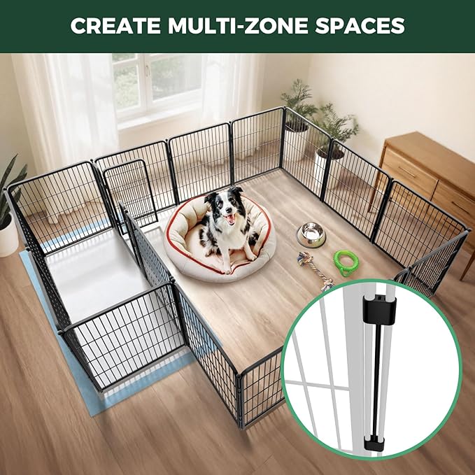FXW Homeplus Unleashed Indoor Dog Playpen - Stress-Free and Safe Play, Heavy Duty 32 Inch 16 Panels Dog Pen with Connectors (Pack of 2) for Small and Medium Dogs, Black│Patented